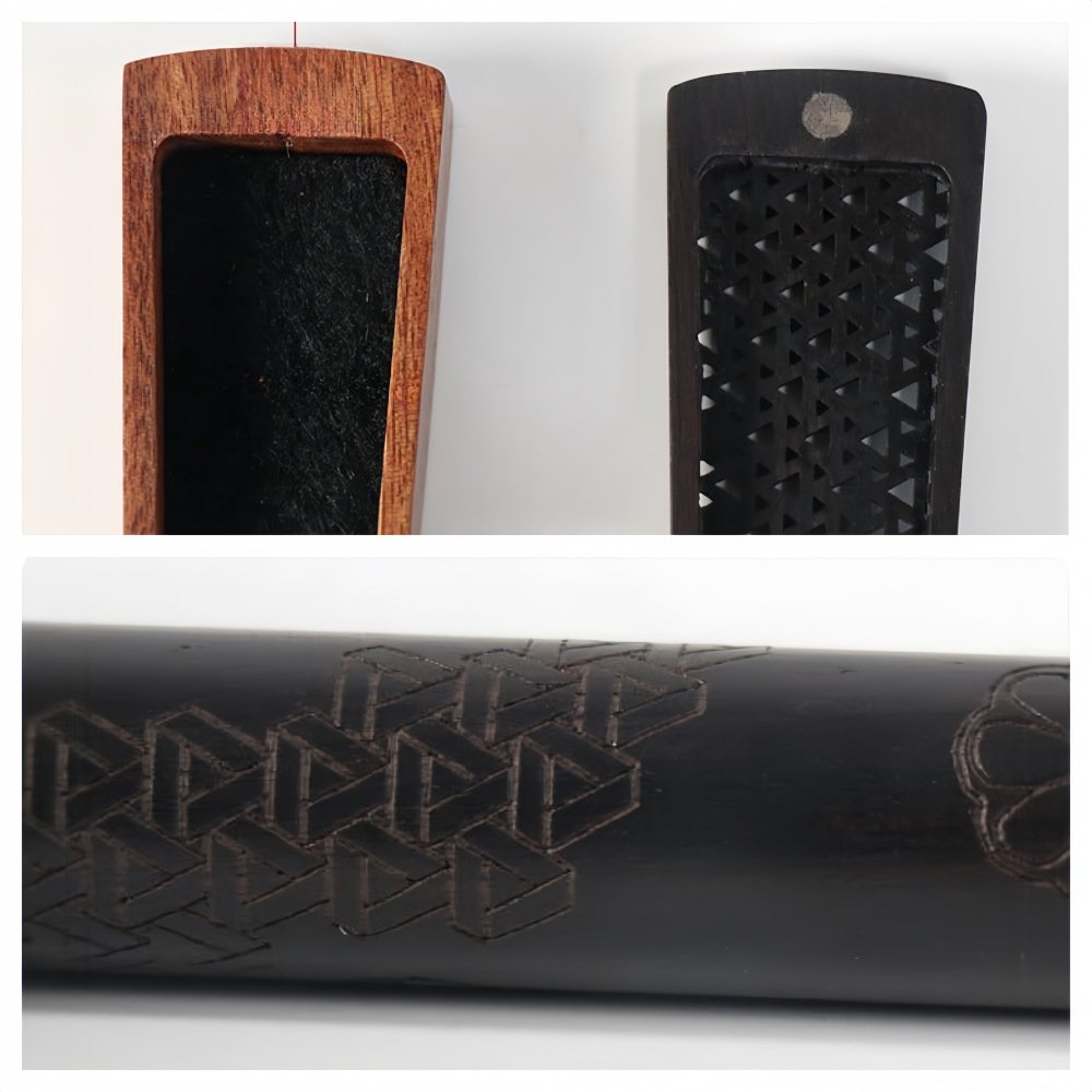 Black and Brown Folding Fan Shaped Antique Wooden Coffin Box Incense Burner Holder Black and Brown Folding Fan Shaped Antique Wooden Coffin Box Incense Burner Holder
