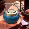 Blue Antique Ruyi Theme Brass Charcoal Burning Holder Hand Warmer With Handle & Lid