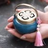 Blue Antique Ruyi Theme Brass Charcoal Burning Holder Hand Warmer With Handle & Lid