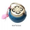 Blue Antique Ruyi Theme Brass Charcoal Burning Holder Hand Warmer With Handle & Lid