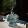 Blue Hollowed Auspicious Clouds Bronze Charcoal Burning Incense Holder