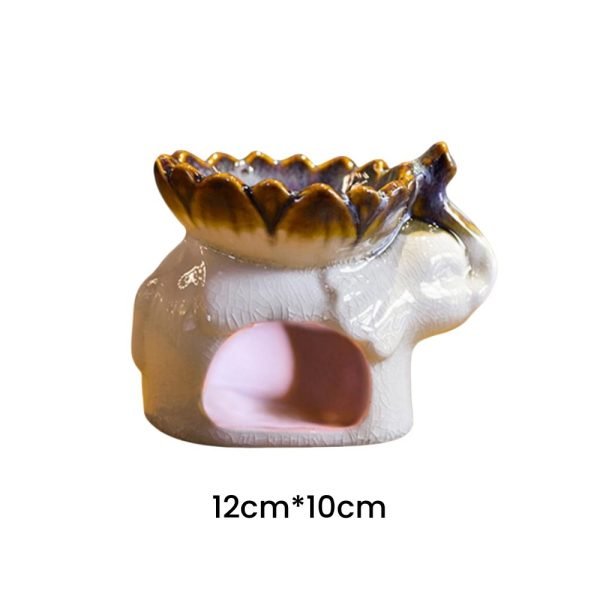 Blue and White Ceramic Elephant with Lotus Candle Incense Essential Oil Burner for Home