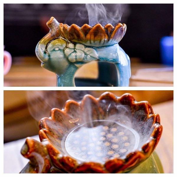 Blue and White Ceramic Elephant with Lotus Candle Incense Essential Oil Burner for Home