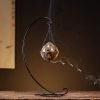 Ceramic Zen Buddha and Lotus Theme Hanging Backflow Incense Burner with Metal Stand