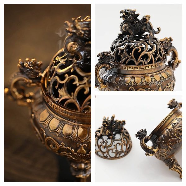 Chinese Antique Foo Dog Theme Alloy Charcoal Incense Burner for Sale
