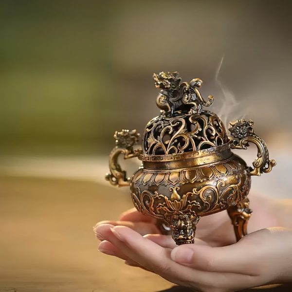 Chinese Antique Foo Dog Theme Alloy Charcoal Incense Burner for Sale