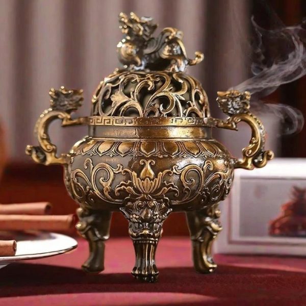 Chinese Antique Foo Dog Theme Alloy Charcoal Incense Burner for Sale