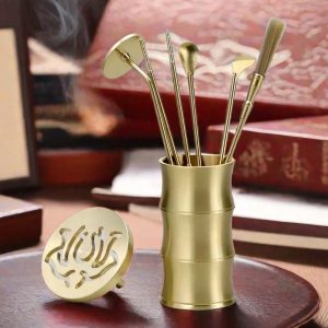 Chinese Brass Agarwood and Sandalwood Loose Powder Incense Burner Kit for Beginners