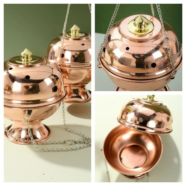 Copper Hanging Catholic Church Censer Incense Burner Holder for Cones and Charcoal
