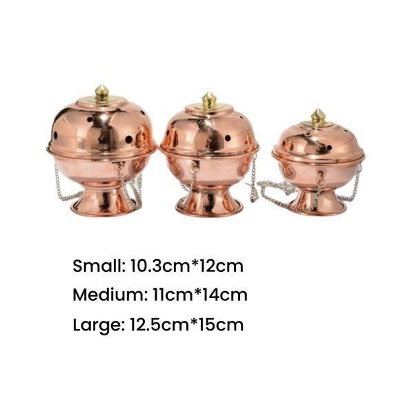Copper Hanging Catholic Church Censer Incense Burner Holder for Cones and Charcoal