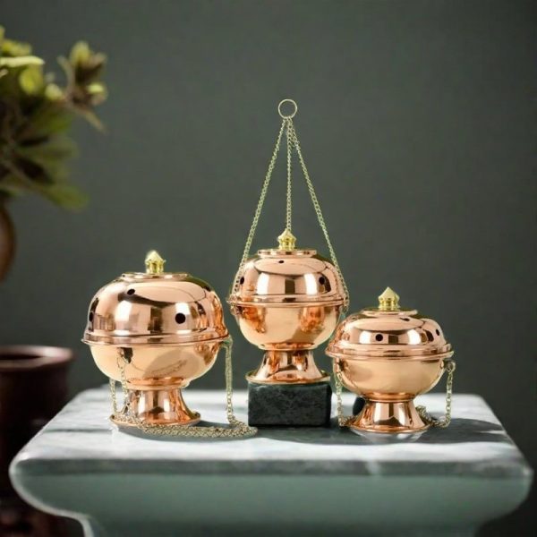 Copper Hanging Catholic Church Censer Incense Burner Holder for Cones and Charcoal