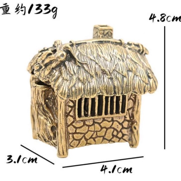 Creative Mini Brass Carved House Incense Burner with Smoking Chimney