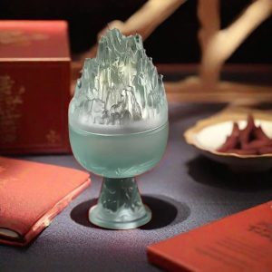 Crystal Green Clear Mountain Theme Chinese Glass Coil Incense Holder for Sale