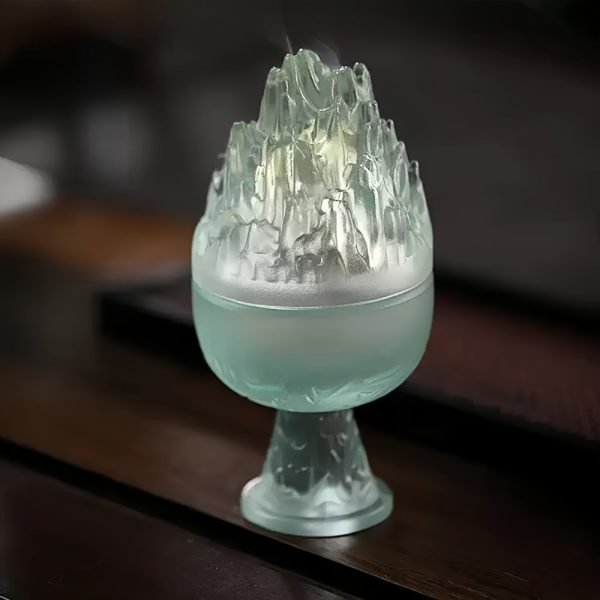 Crystal Green Clear Mountain Theme Chinese Glass Coil Incense Holder for Sale