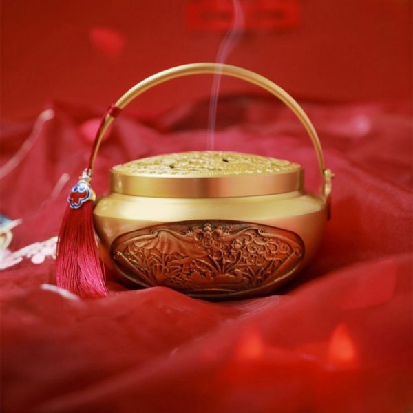 Dragon and Phoenix Theme Brass Charcoal Incense Burner Hand Warmer