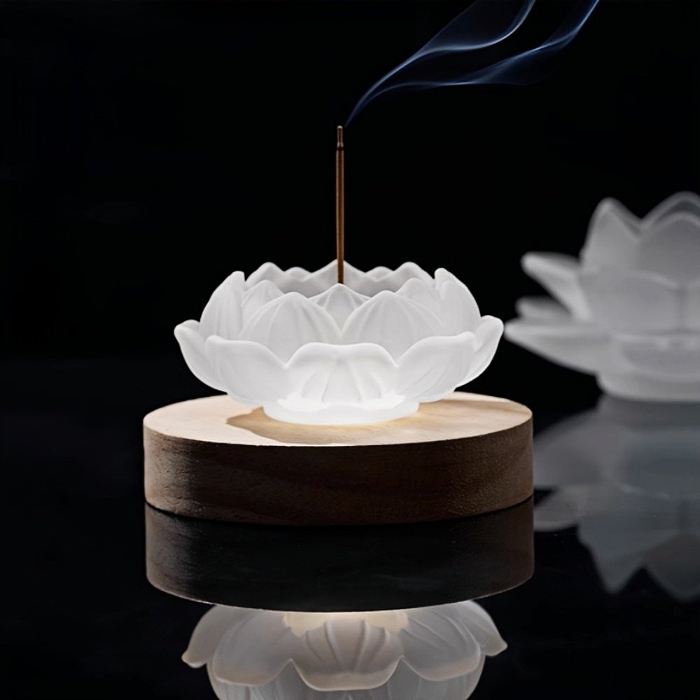 Elegant Frosted Lotus Shaped Glass Incense Burner Holder for Sticks Elegant Frosted Lotus Shaped Glass Incense Burner Holder for Sticks