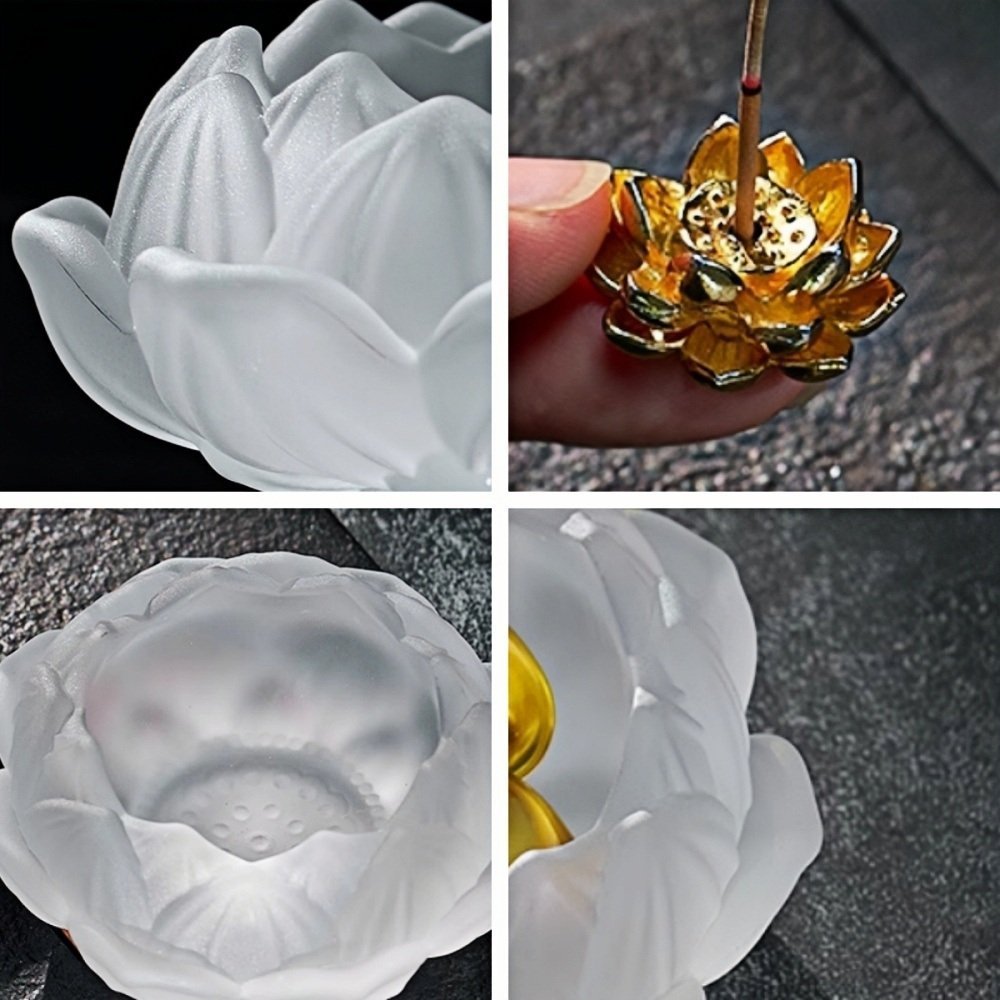 Elegant Frosted Lotus Shaped Glass Incense Burner Holder for Sticks Elegant Frosted Lotus Shaped Glass Incense Burner Holder for Sticks