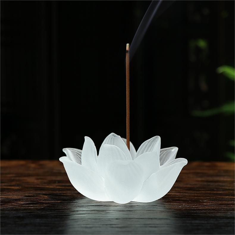 Elegant Frosted Lotus Shaped Glass Incense Burner Holder for Sticks Elegant Frosted Lotus Shaped Glass Incense Burner Holder for Sticks