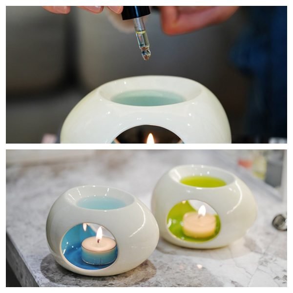 Green and Blue Ceramic Candle Light Incense & Essential Oil Burner Holder