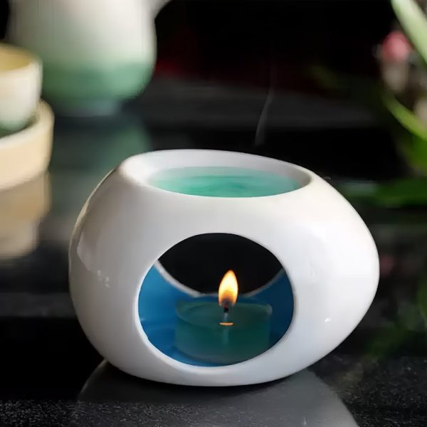 Green and Blue Ceramic Candle Light Incense & Essential Oil Burner Holder