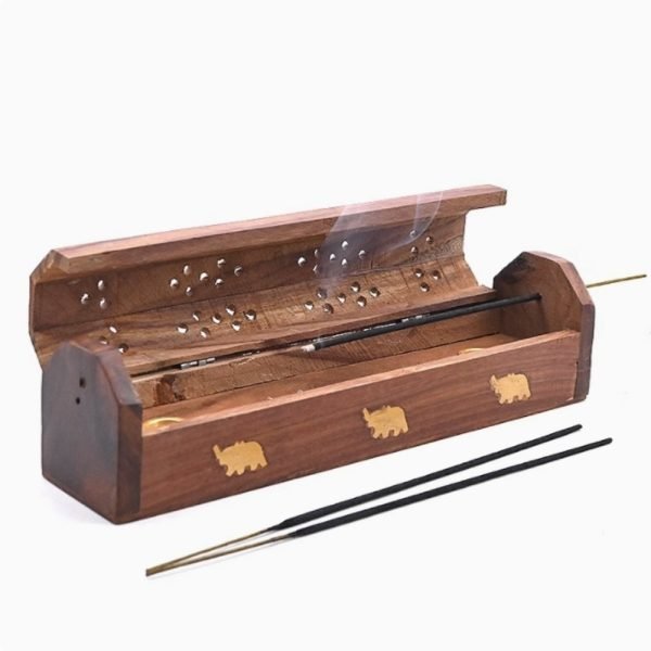 Hand Carved Dual-Use Cone & Stick Wooden Conical Coffin Style Incense Burner Holder