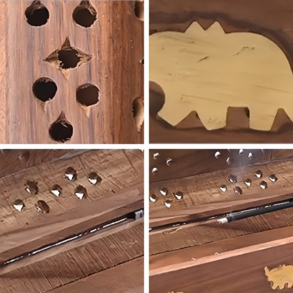 Hand Carved Dual-Use Cone & Stick Wooden Conical Coffin Style Incense Burner Holder