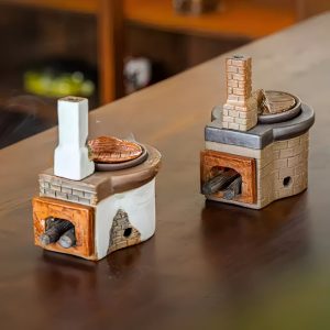 Hand Carved White and Grey Stove Shaped Incense Essential Oil Burner Holder