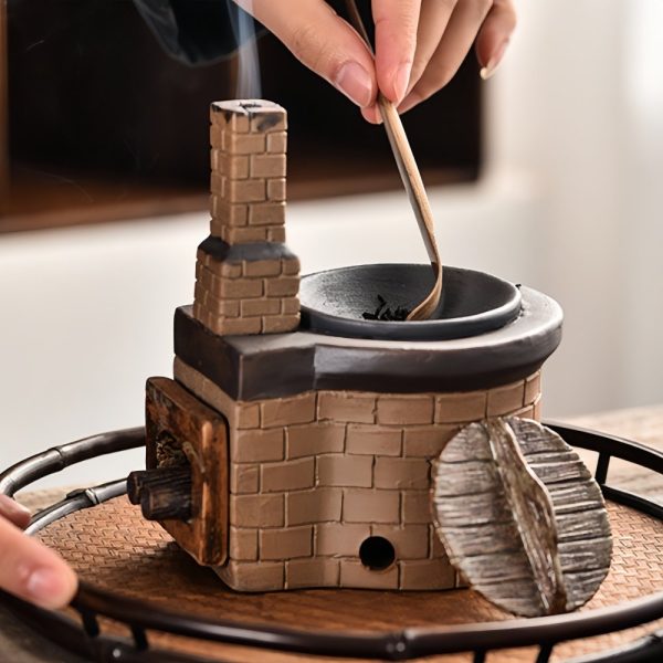 Hand Carved White and Grey Stove Shaped Incense Essential Oil Burner Holder