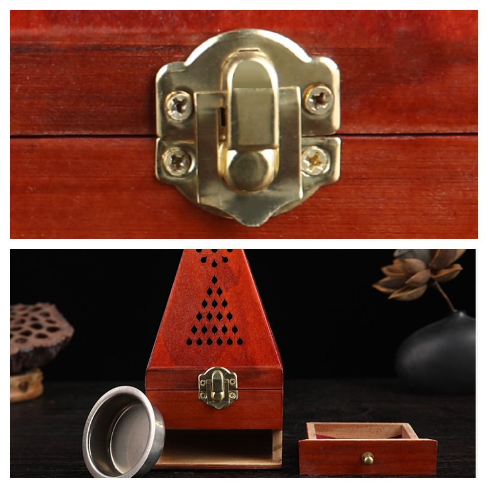 Hand Carved Wooden Conical Cone Incense Coffin Burner Box Hand Carved Wooden Conical Cone Incense Coffin Burner Box