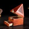 Hand Carved Wooden Conical Cone Incense Coffin Burner Box