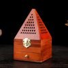 Hand Carved Wooden Conical Cone Incense Coffin Burner Box