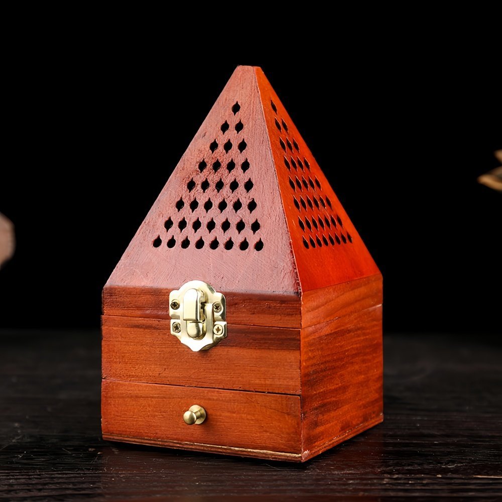 Hand Carved Wooden Conical Cone Incense Coffin Burner Box Hand Carved Wooden Conical Cone Incense Coffin Burner Box