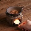 Handcrafted Antique Ceramic Brown Blessing Theme Stove Shaped Essential Oil Incense Burner with Candle