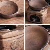 Handcrafted Antique Ceramic Brown Blessing Theme Stove Shaped Essential Oil Incense Burner with Candle