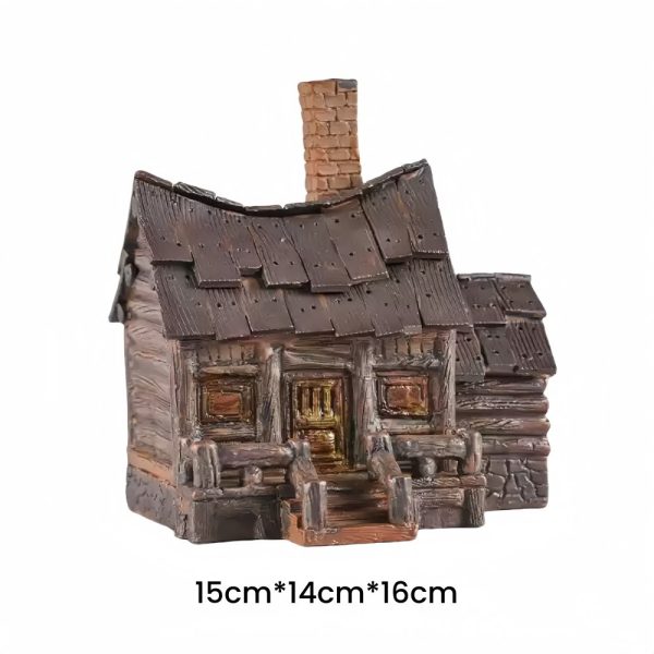 Handcrafted Vintage Ceramic Incense Log Cabin Burner Holder with Smoking Chimney