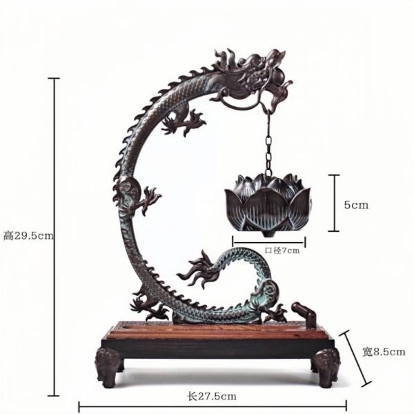 Handmade Copper Cone Incense Hanging Burner with Dragon Shaped Stand