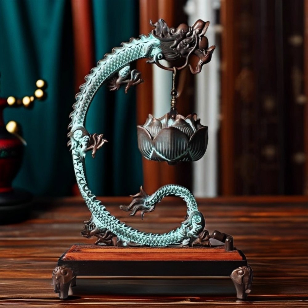 Handmade Copper Cone Incense Hanging Burner with Dragon Shaped Stand