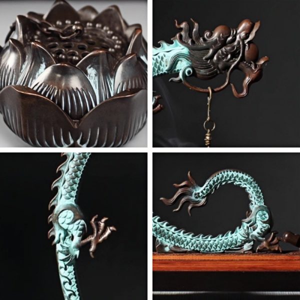 Handmade Copper Cone Incense Hanging Burner with Dragon Shaped Stand