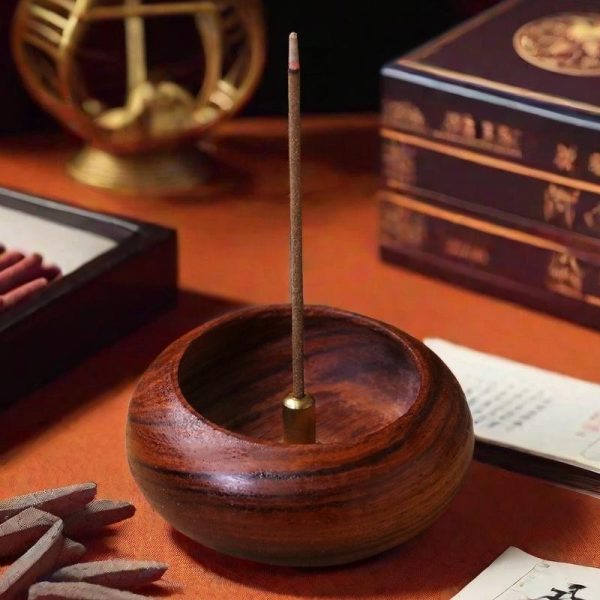 Japanese Simple Style Walnut Wood Ume Incense Holder Bowl Burner - A