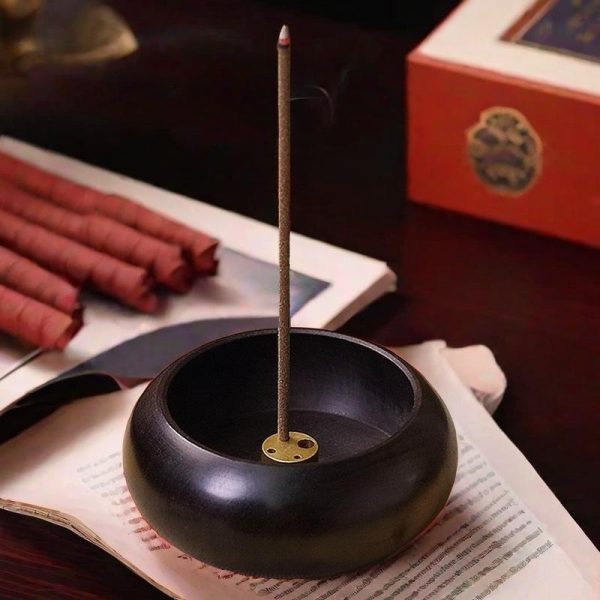 Japanese Simple Style Walnut Wood Ume Incense Holder Bowl Burner - B
