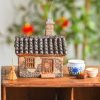 Little Ceramic Village House Log Cabin Incense Burner with Smoking Chimney