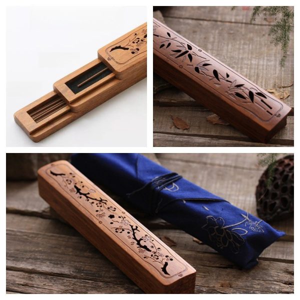 Plum and Bamboo Theme Hand Carved Wooden Conical Coffin Incense Burner