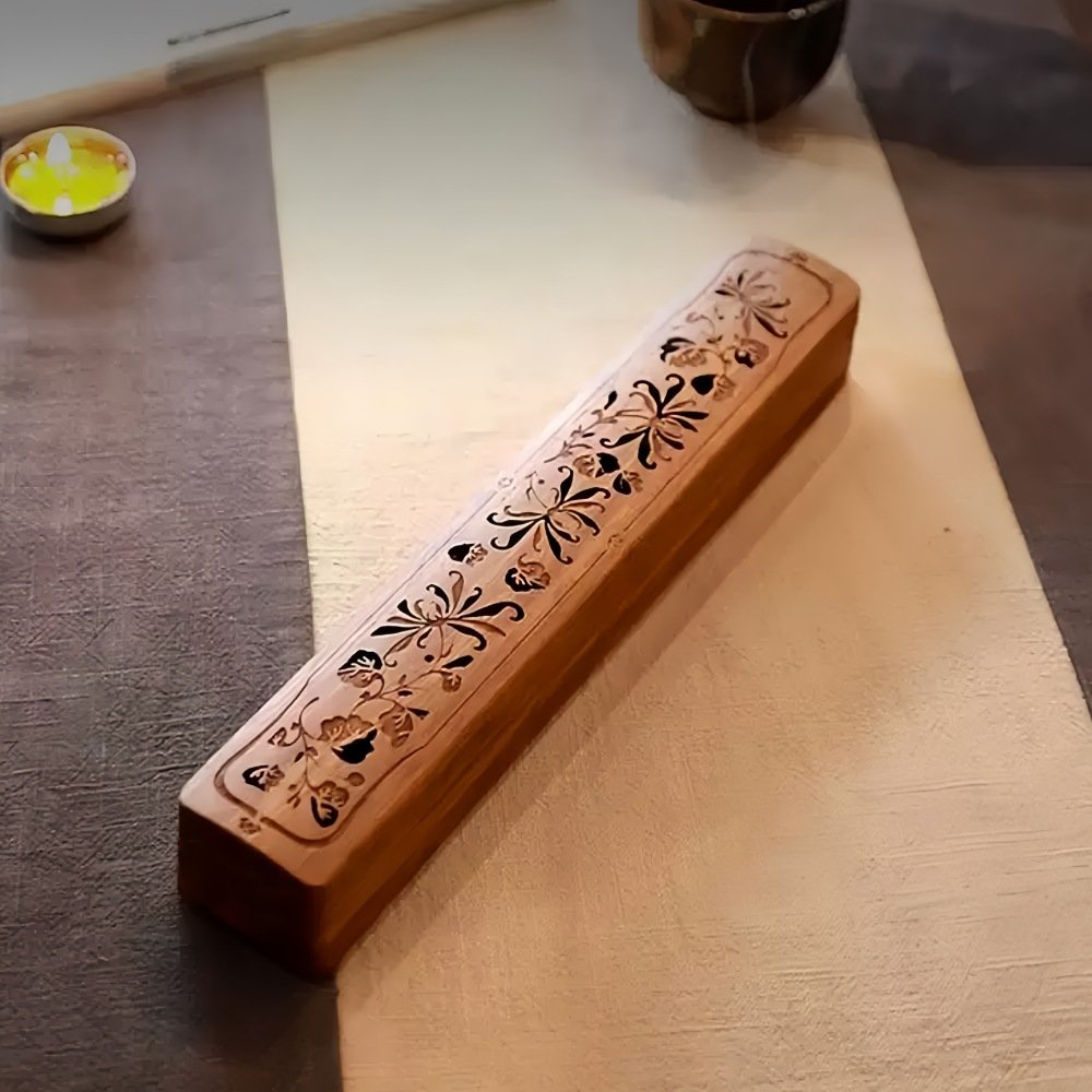 Plum and Bamboo Theme Hand Carved Wooden Conical Coffin Incense Burner Plum and Bamboo Theme Hand Carved Wooden Conical Coffin Incense Burner