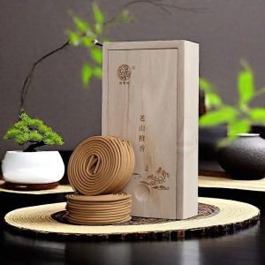 Premium Chinese Natural Fragrant Sandalwood Coiled Incense with Wooden Box