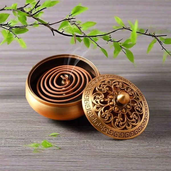 Premium Chinese Natural Fragrant Sandalwood Coiled Incense with Wooden Box