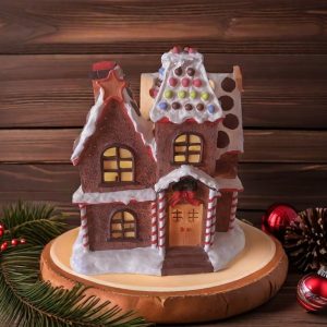 Resin Hand Painted Christmas Log Cabin Gingerbread House Incense Burner for Sale
