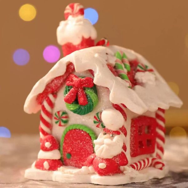 Resin Snowy Christmas Gingerbread House Log Cabin Burning Incense Holder
