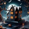 Salem Witch Resin Burning Halloween Haunted House Log Cabin Incense Burner with Smoking Chimney