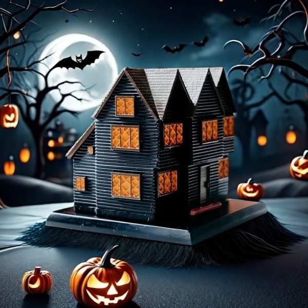 Salem Witch Resin Burning Halloween Haunted House Log Cabin Incense Burner with Smoking Chimney