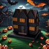 Salem Witch Resin Burning Halloween Haunted House Log Cabin Incense Burner with Smoking Chimney